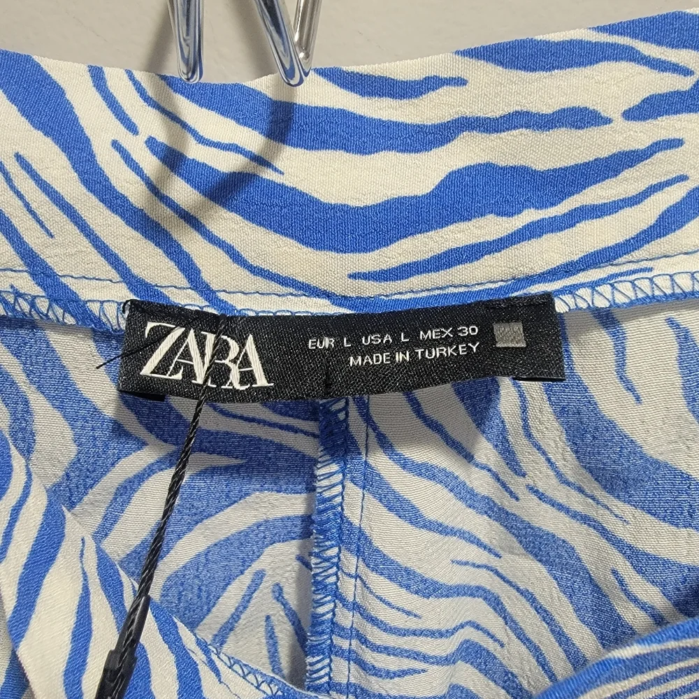 Zara Blue and White Zebra Print Ruffled Hem Skort